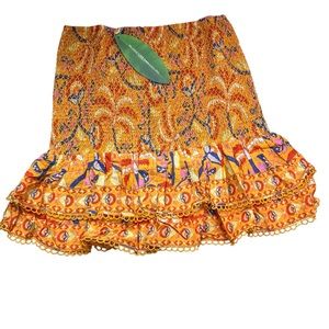 Farm Rio NEW Palms Party Yellow Smocked Mini Skirt Size XL